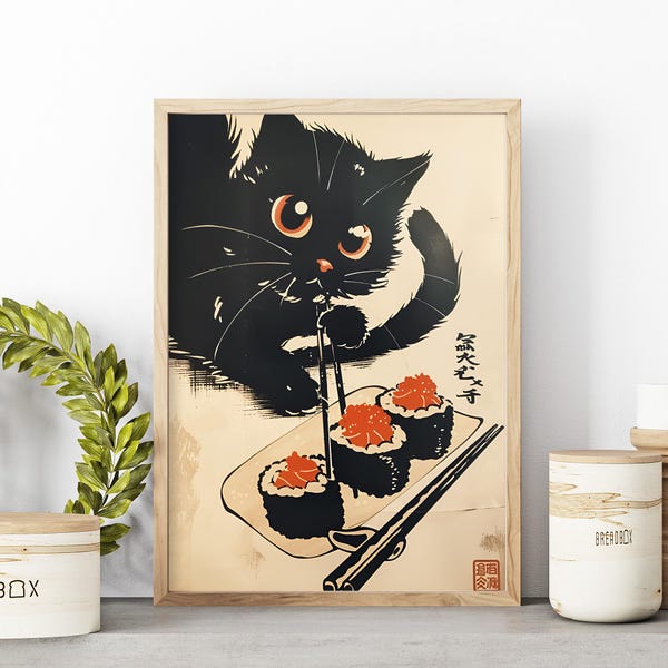 Whimsical Cat Print - Etsy