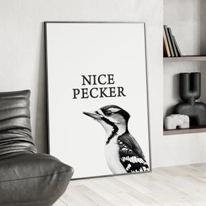 Nice Pecker Art Print Poster or Canvas, Toilet Joke Wall Art, Funny Restroom Decor, Funny Woodpecker Print, Humorous Bathroom Meme Print