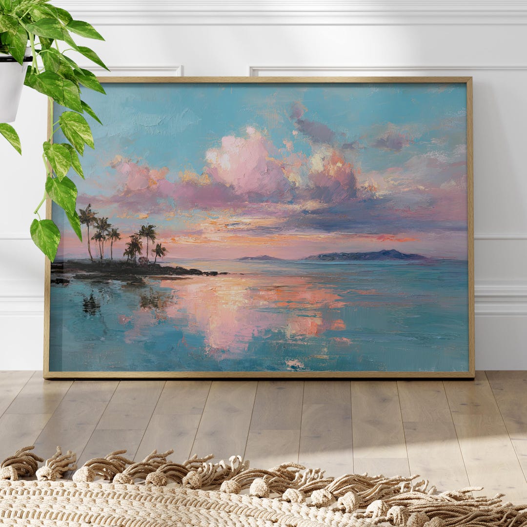 Pastel Pink Blue Sunset Tropical Wall Art Poster or Canvas Print ...