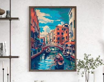 Venice Canals Art Print Poster or Canvas, Venice Grand Canal Print, Venetian Gondolas, Venice Retro Wall Art, Italy Travel Poster Home Decor