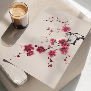 Cherry Blossom Watercolor Art Print Poster or Canvas, Watercolor Flowers, Japanese Flower Botanical Art, Sakura Painting Spring Wall Art
