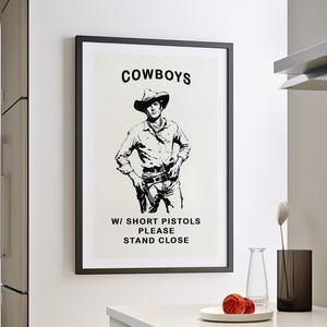 Cowboy Funny Bathroom Wall Art Poster or Canvas Print, Western Bathroom Humor Art, Amusing Family Gift, Cowboy Line Art Minimalist Decor