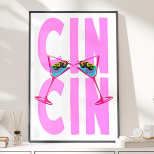 Cin Cin Martini Retro Wall Art Poster or Canvas Print, Martini Cheers Art Cocktail Glasses Print, Mid-Century Modern Art, Kitchen Wall Decor