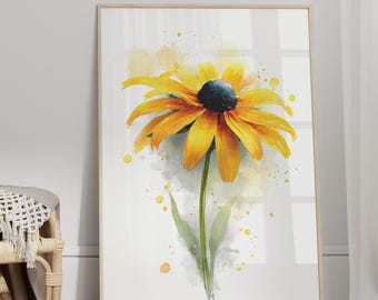 Black-Eyed Susan Watercolor Illustration Poster or Canvas Print, Yellow Wildflower Art Print, Botanical Flower Painting, Nature Art Decor