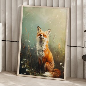 Fox Vintage Painting Art Print or Canvas, Antique Winter Fox Woodland Creature Poster, Kit Wildlife Animal Wall Art, Forest Nature Print