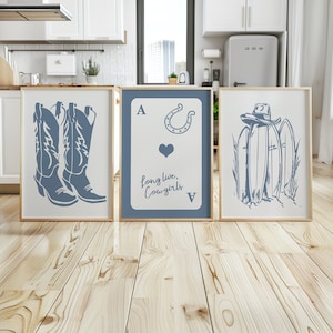 Coastal Cowgirl Ace of Hearts Jogo de cartas Conjunto de 3 peças Impressão artística ou tela, Botas de Cowgirl Arte de parede, Long Live Blue Coastal Cowgirl Decor