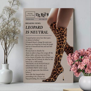 Vintage Leopard Boots Trendy Newspaper Print Poster or Canvas, New York Magazine Animal Print Boots Poster, Retro Feminist Fashion Wall Art