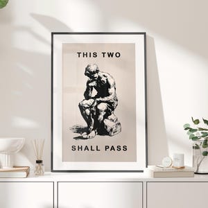 Retro Funny Thinking Man Bathroom Print Poster or Canvas Print, This Two Shall Pass Toilet Humor Amusing Bathroom Decor, Quirky Restroom