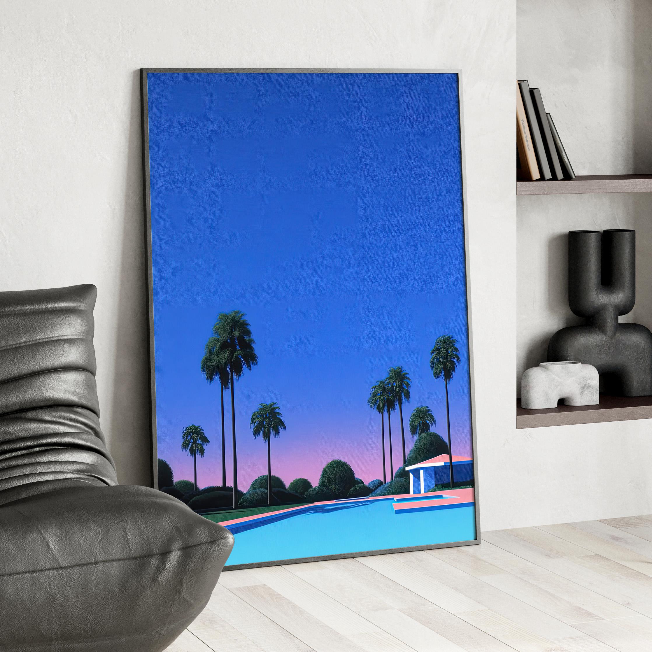 Retro 80s Pool Scene Wall Art Poster or Canvas Print, Modern Villa ...