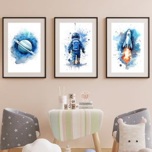 Astronaut Druck auf Leinwand, Astronaut Druck, Aquarell Druck, Astronaut Druck, Weltraum Poster, Drucke 3er Set