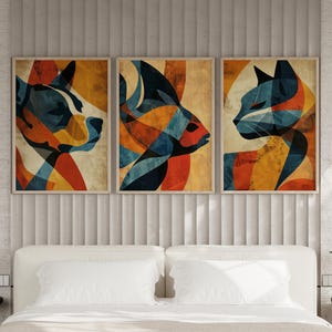 Mosaic Boho Abstract Animal Poster Set of 3 Wall Art or Canvas, Cat Dog Fish Bohol Decor, Maximalist Art, Abstract Mosaic Baby Shower Gift