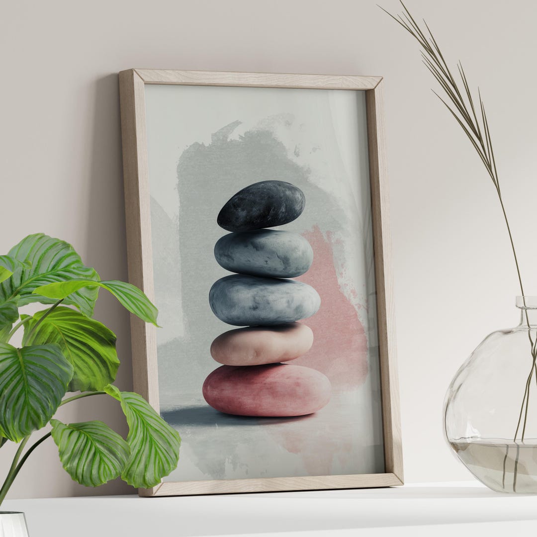 Zen Stacked Stones Watercolor Art Poster or Canvas Print, Minimalist ...