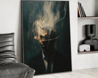 Mysterious Man Dark Oil Painting Poster or Canvas Print, Moody Gothic Decor, Shadowy Portrait Dark Academia Wall Art, Elegant Surreal Poster