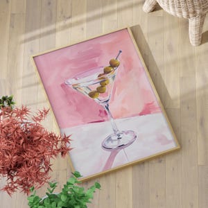 Pink Martini Watercolor Painting Poster or Canvas Print, Vintage Bar Cart Art Decor Print, Cocktail Art Print, Retro Dorm Martini Art Print