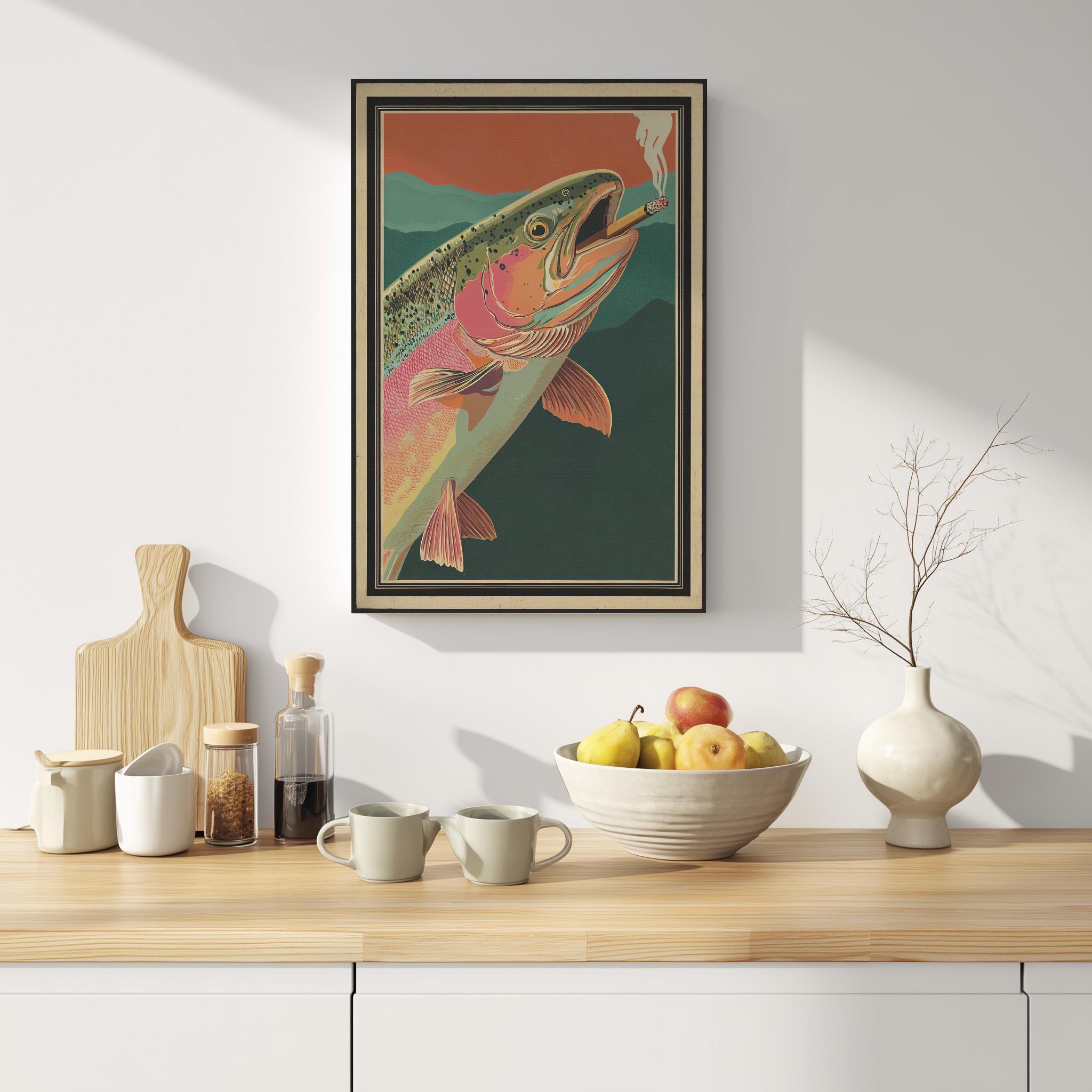 Trout Smoking Cigarette Vintage Poster Print or Canvas, Funny Retro Fishing  Art, Cabin Wall Decor, Fisherman Outdoors Wall Art, Gift for Dad