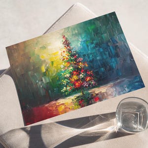 Colorful Abstract Christmas Tree Oil Painting Poster or Canvas, Dark Colors Christmas Tree Wall Art, Abstract Pine Tree Painting Winter Tree