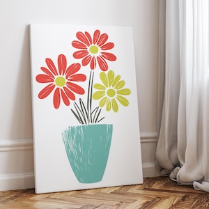 Red And Yellow Flower Arrangement in Vase Poster or Canvas Print, Fauvism Style Art, Henri Matisse Inspired Modern Floral Botanical Wall Art