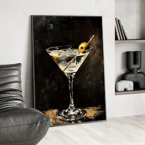 Dirty Martini Oil Painting Vintage Art Poster or Canvas Print, Espresso Martini Art, Unique Man Cave Decor Perfect Gift For Cocktail Lovers