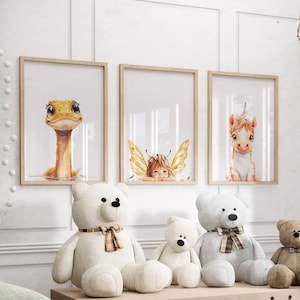 Mythical Baby Nursery Art Print Or Canvas Set Of 3, Fairy Loch Ness & Unicorn For Kids Room Lovers, Fantasy Creature For Magical Baby Poster