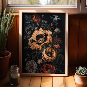 Flores de globo ocular Whimsigoth Floral Bouquet Arte Impresión Cartel o Lienzo, Arte Moodie, Academia Oscura Flores Extrañas Goblincore Pintura Arte de pared