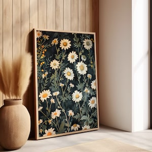 Daisies William Morris Wall Art Print Canvas, Vintage Floral Gift For Her Passion Classic Cottagecore Dark Academia, Mid Century Botanical