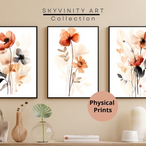 Mohnblumen Druckset 3er-Set Kalifornische Mohnblume Aquarell Leinwand, Blumenkunst Bauernhaus Wandkunst Botanisches Poster, Minimalistische Wildblumen modern