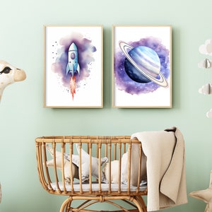 Purple Nursery Decor Space Boy or Girl Prints Set of 3 Wall Art or ...