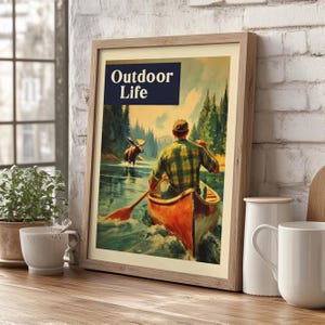 Vintage Fishing Hunting Art Print Poster or Canvas, Outdoor Life Wall Art, Fisherman Poster, Retro Hunting Print, Rustic Country Home Decor