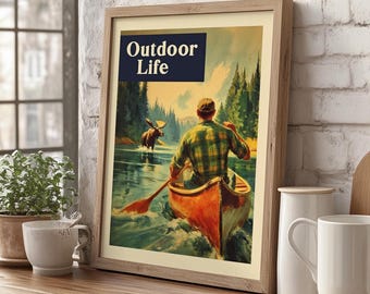 Vintage Fishing Hunting Art Print Poster or Canvas, Outdoor Life Wall Art, Fisherman Poster, Retro Hunting Print, Rustic Country Home Decor