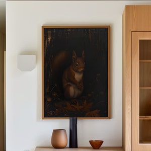 Whimsigoth Squirrel Oil Painting Canvas or Poster Print, Creepy Squirrel Wall Art, Dark Academia Squirrel Print, Wildlife Gothic Home Decor