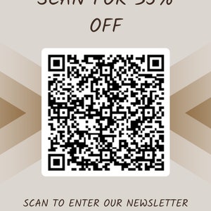 May include: A black and white QR code with the text "SKYVINITY8 SCAN FOR 35% OFF" above it and the text "SCAN TO ENTER OUR NEWSLETTER AND RECEIVE 35% OFF YOUR ORDER TODAY!" below it.