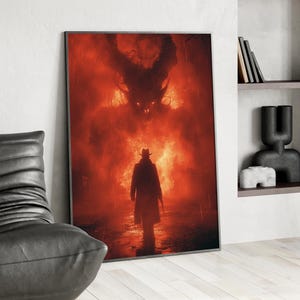 Dark Silhouette Devil Art Print or Canvas, Mysterious Detective Poster, Scary Demon Print, Creepy And Weird Devil Design Print, Gothic Decor