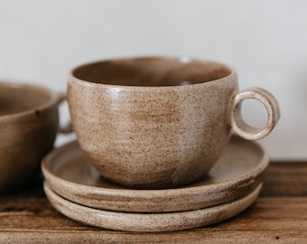 Set of two stoneware cups and saucers