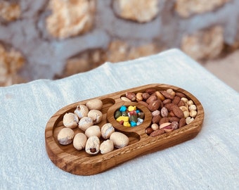 Wooden snack holder with compartments, coffee holder, fruit plate