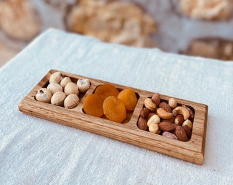 Ciotola per snack in legno, piatto di noci a 3 scomparti, piatto da portata in legno, regalo di Capodanno