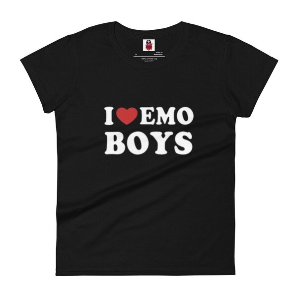 I Love Emo Boys Custom Black Women's Fitted Eco Tee Alternative Fashion