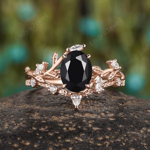 Vintage Black Onyx Engagement Ring Set Black Gold Oval Cut Vintage Black Onyx Engagement Ring Set Black Gold Oval Cut
