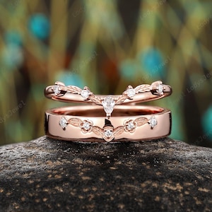 Dainty Moissanite His & Hers Wedding Band Floral Leaf Couple Promise Ring 14K Rose Gold Nature Inspired Engagement Ring Delicate Bridal Set