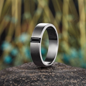 5mm Men&#39;s Wedding Band Baguette Cut Black Onyx Engagement Band Rhodium Black Gold Witchy Bridal Matching Band Gothic Promise Stacking Band