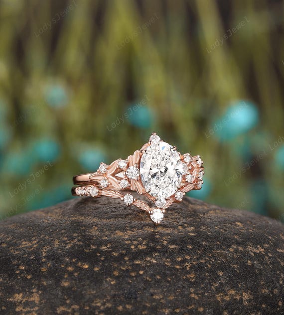 Carat Oval Cut Diamond Engagement Ring Set 14K Rose Gold Lab