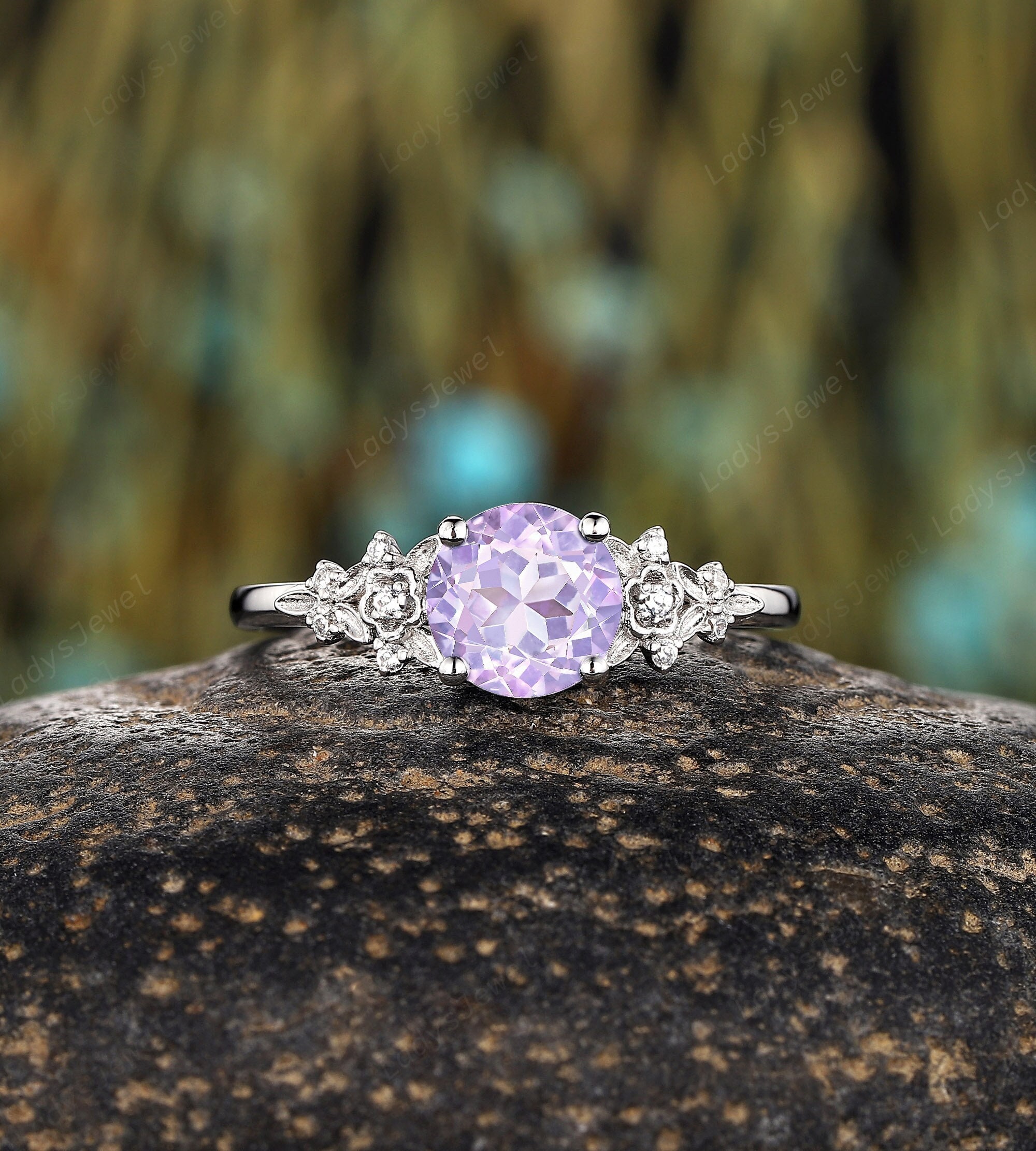 55Carat Natural Amethyst Sterling Silver Ring – Rectangle Pave Style, February Birthstone, Sizes 5-12