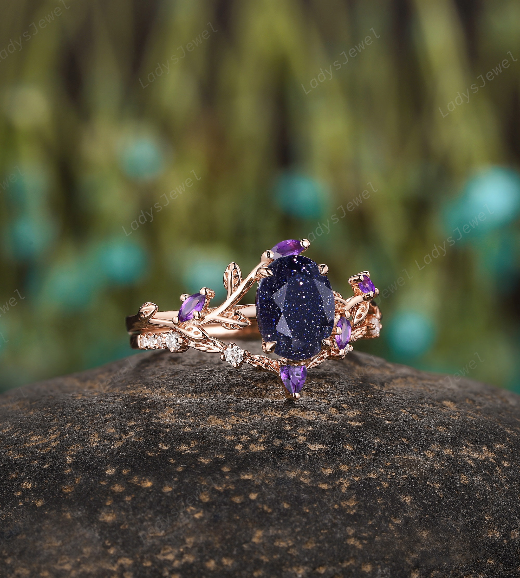 Nature Inspired Oval Blue Sandstone Bridal Set Orion Nebula Nature Inspired Oval Blue Sandstone Bridal Set Orion Nebula