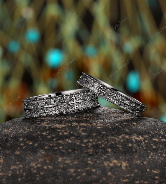 Gothic James Cross Couples Ring Set Rhodium Black Gold