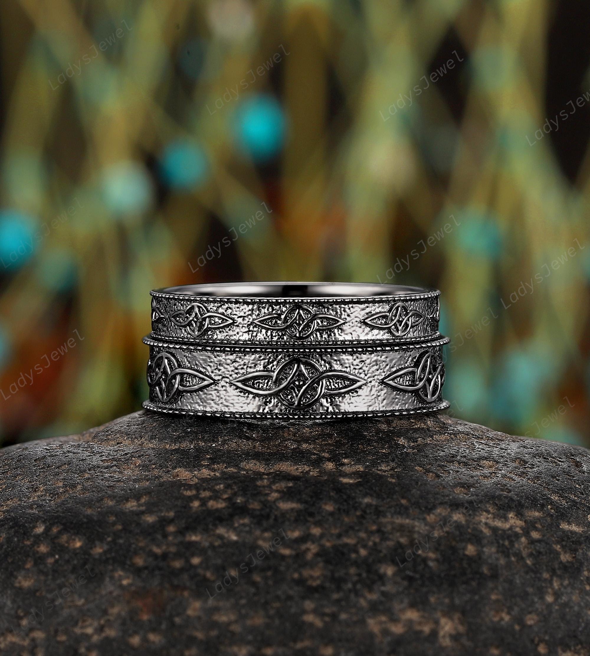Black Celtic Knot Ring Belt Silver Viking Stag Tip Celtic Knot Signet Ring - Norse Ring with Black Onyx main image 3