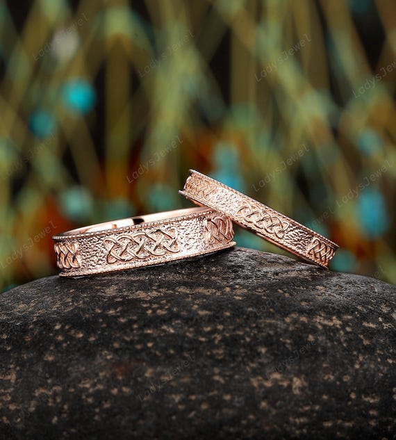 Sailor's Knot His and Hers Wedding Band 14K Rose Gold Norse Viking