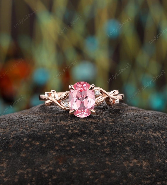 Padparadscha Pink Sapphire Engagement Ring Oval Cut Girly Pink