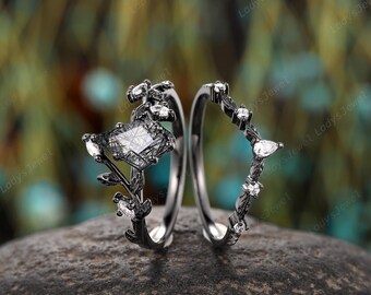 Gothic Kite Black Rutilated Quartz Bridal Set, Nature Inspired