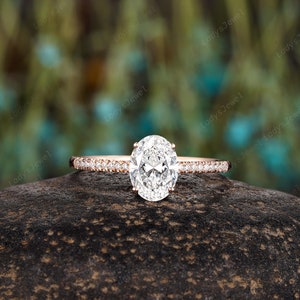 1 Carat Oval Lab Grown Diamond Ring Bridal Set 18K Rose Gold IGI Certified Engagement Ring Set 3PCS Pave Half Eternity Diamond Wedding Ring 1PC Main Ring