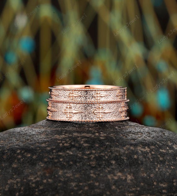 St. James Cross His and Hers Wedding Band 14K Rose Gold Full