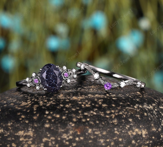 Orion Nebula Oval Blue Sandstone Bridal Set, Gothic Blue Goldstone